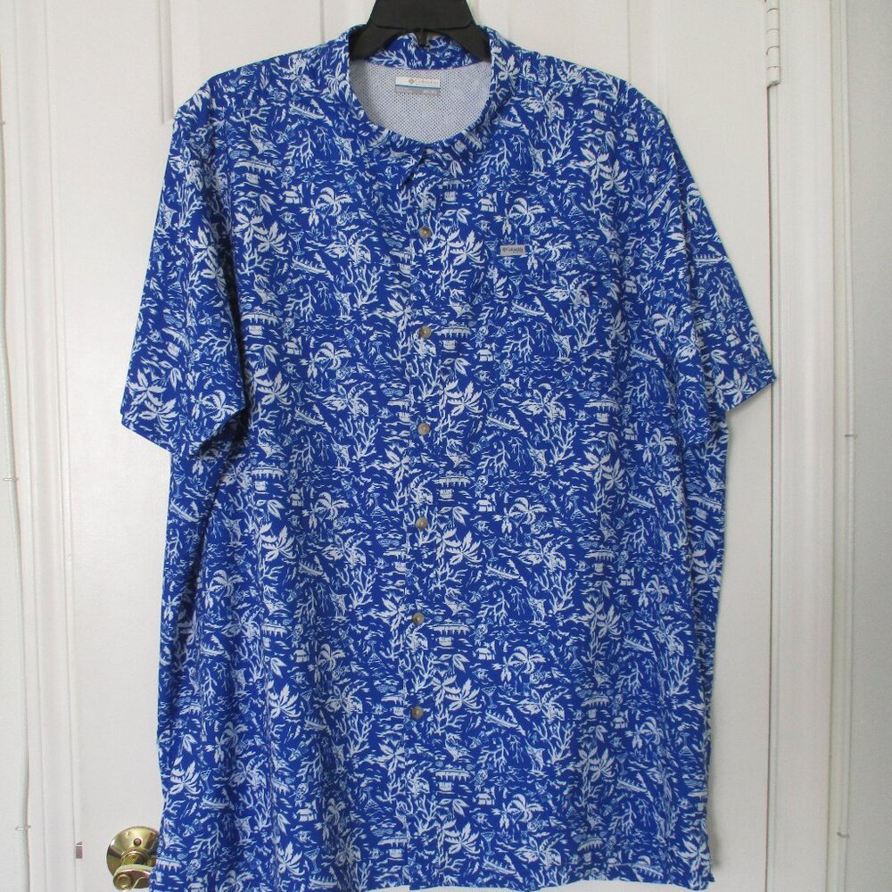 Columbia Mens S/S Royal Blue Vented-back Hawaiian Casual Shirt NWOT - Size 3XT